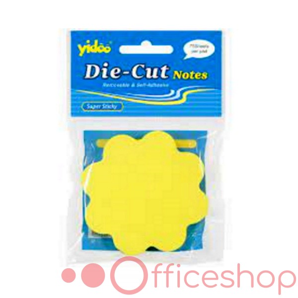 Hârtie pentru notițe cu strat adeziv Yidoo Flower, 50 file, 70x70mm, galben neon, C70-05 (12)